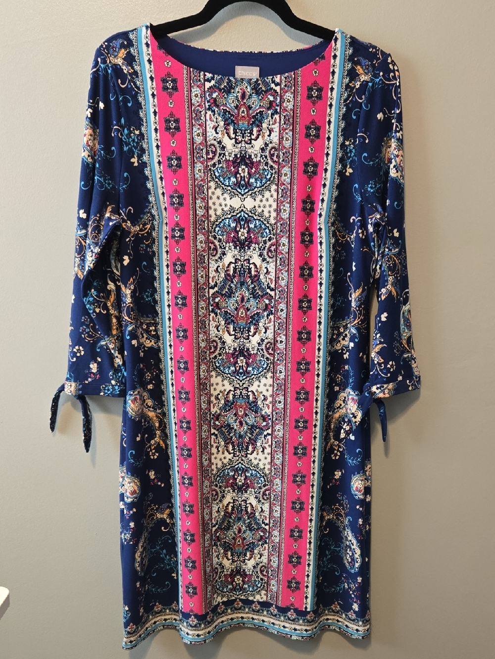 Chico's Navy and Hot Pink Printed Midi Dress